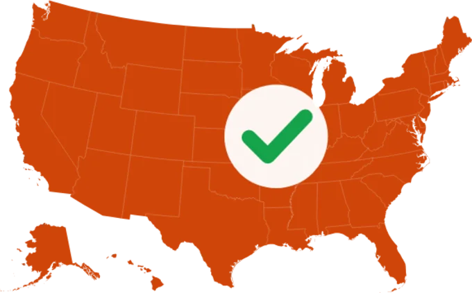 Map of the United States with a check mark, showing one certificate is valid in every state